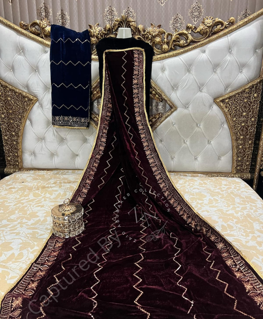 VELVET SHAWL EMBROIDERED SEQUINS+ZARI TILLA WORK